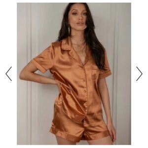 MESHKI Satin Pajama Set – Top & Shorts
